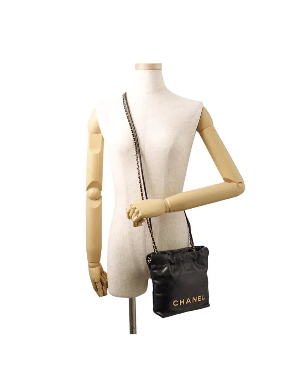 Chanel 22 Mini CC Logo Shiny Calf Leather 2-Way Shoulder Bag Black